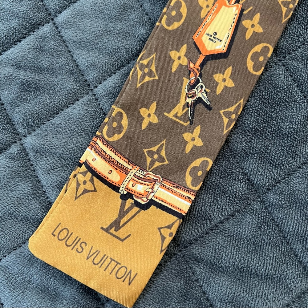 Louis Vuitton bandeau satin silk head band hair tie scarf brown monogram B14 - Picture 2 of 8